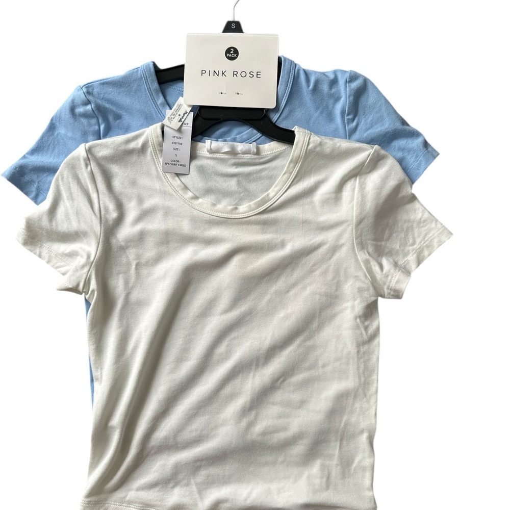 Pink Rose White and Blue Short Sleeve Tees